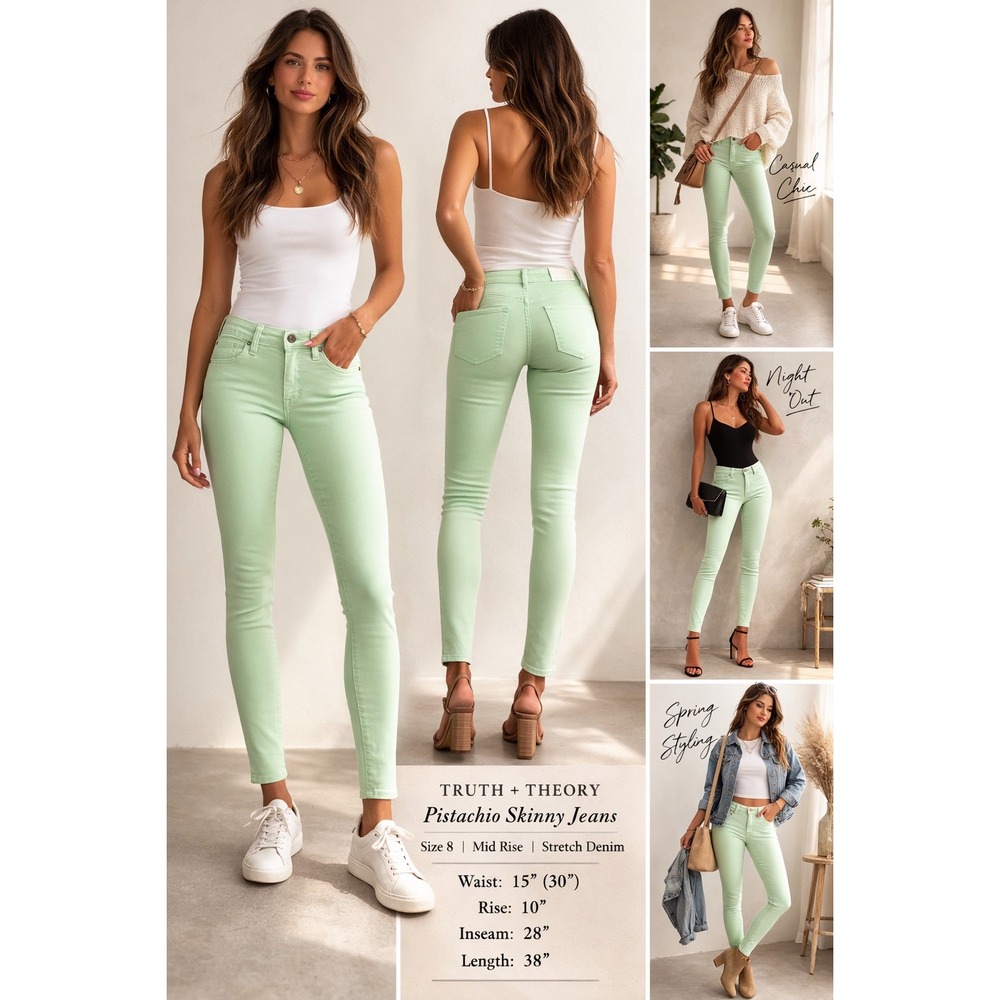 Truth + Theory Pistachio Skinny Jeans Womens 8 Mint‎ Green Mid Rise OM21038F57
